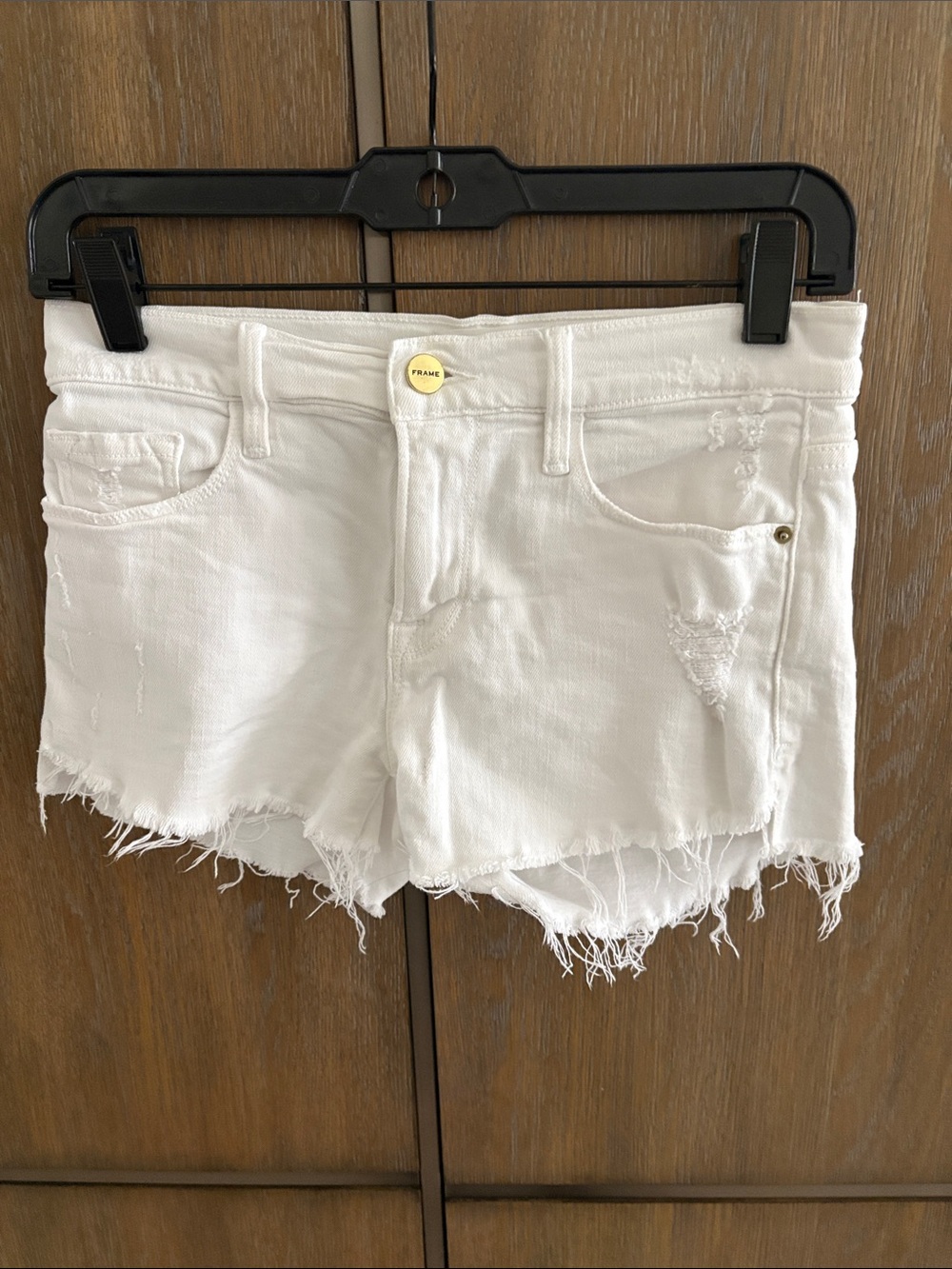 Frame Denim White Frayed Hem Jean Shorts